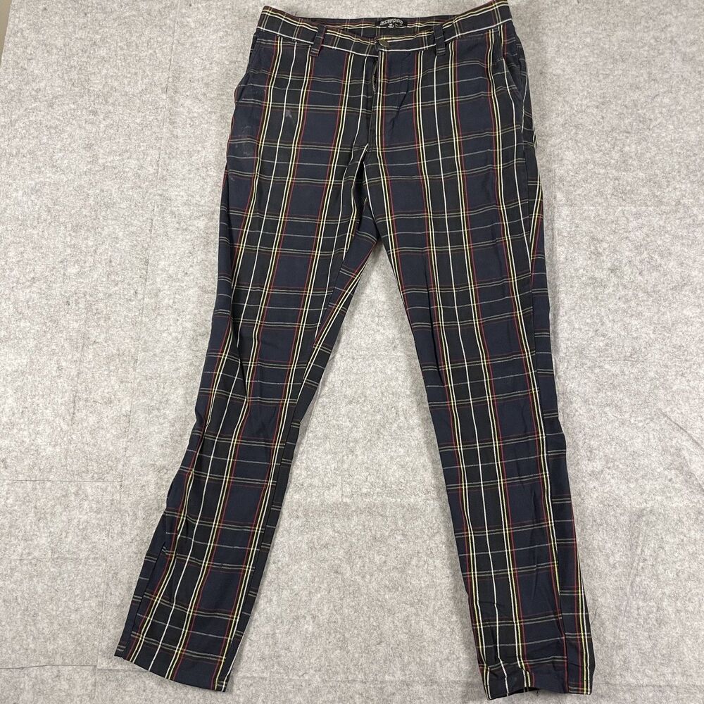 Elwood Slim Glen Blue Plaid Striped Tapered Pants Men's 32 EMB022481 - FLAWED